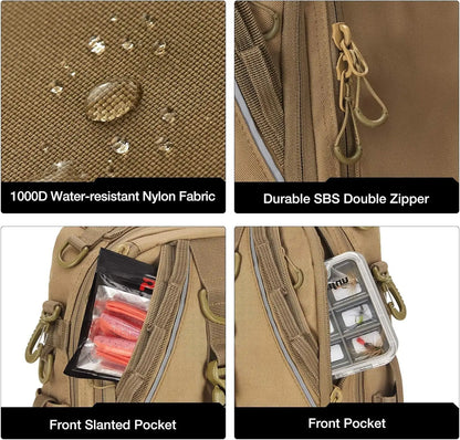 PiscifunFishing Tackle Backpack with Rod & Gear Holder, Lightweight Outdoor Water-Resistant Fishing Shoulder Storage Bag