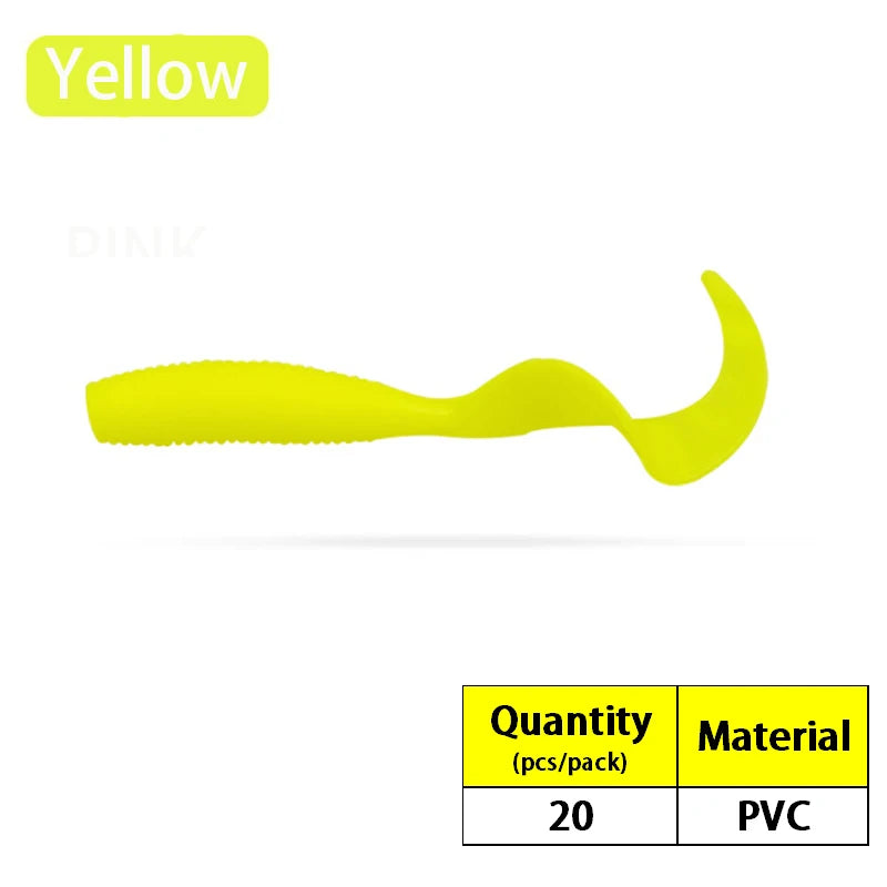 20PCS Silicone Grub 35mm 50mm 60mm 70mm Soft Lure Single Curly Tail Worm-- Bass, Carp, Trout, Walleye, Pike, and all predators