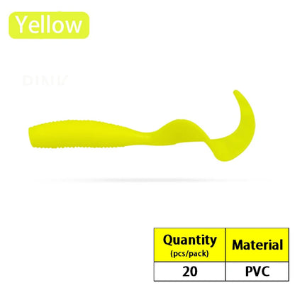 20PCS Silicone Grub 35mm 50mm 60mm 70mm Soft Lure Single Curly Tail Worm-- Bass, Carp, Trout, Walleye, Pike, and all predators