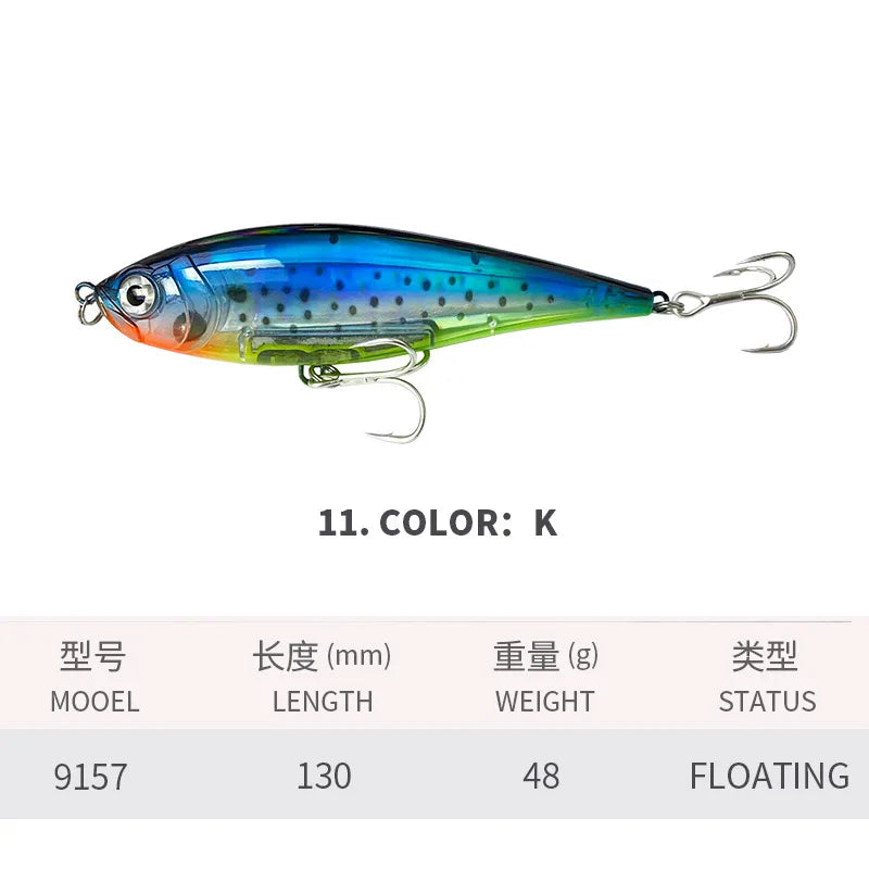 130MM 48G Pencil Fishing Lures 3D Inshore -- Hard, Floating Wobblers for Twitch Fishing