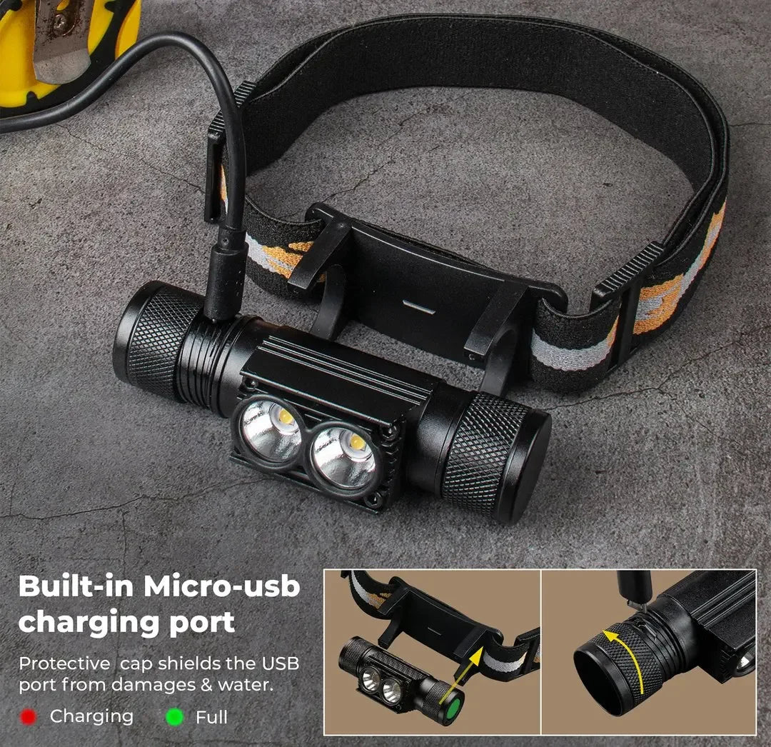 H25L USB Rechargeable 1000LM Headlamp with 18650 Battery, TN3535 5000K Headlight Camping Fishing Torch