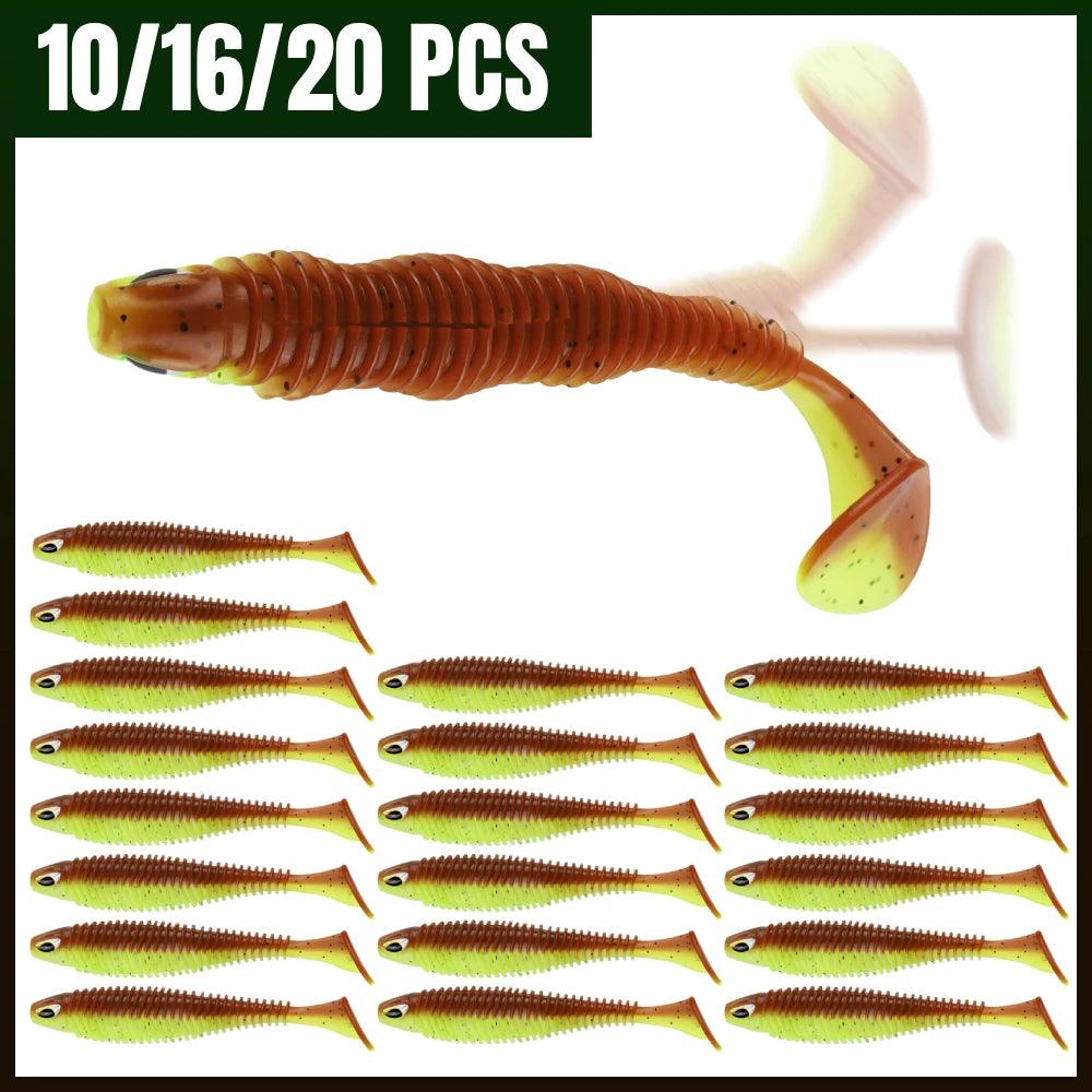 Paddle Tail Swimbaits 10/16/20PCS  Trout Crappie Walleye BASS Soft Baits for  Fishing (Green)