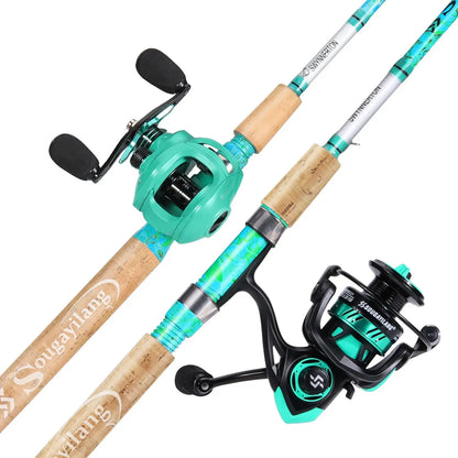 5'6" Graphite & Fiberglass Fishing Rod Combo with Quickset Anti-Reverse Reel, Durable and Strong (1 or 2 Pack)
