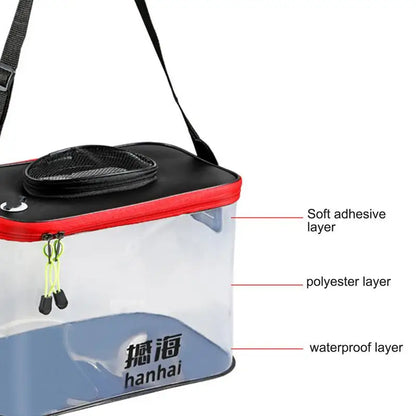 Foldable Transparent Fishing Bucket EVA Fish Bucket 20L Live Fishing Bait Storage Bag With Breathable Hoel Camping Water Bag