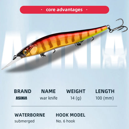 ASINIA Professional  110mm 14g Dives 1.8m/ SP Fishing Lures 
JERKBAIT FOR BASS, PIKE, WALLEYE, TROUT/SALMON, PERCH, CRAPPIE