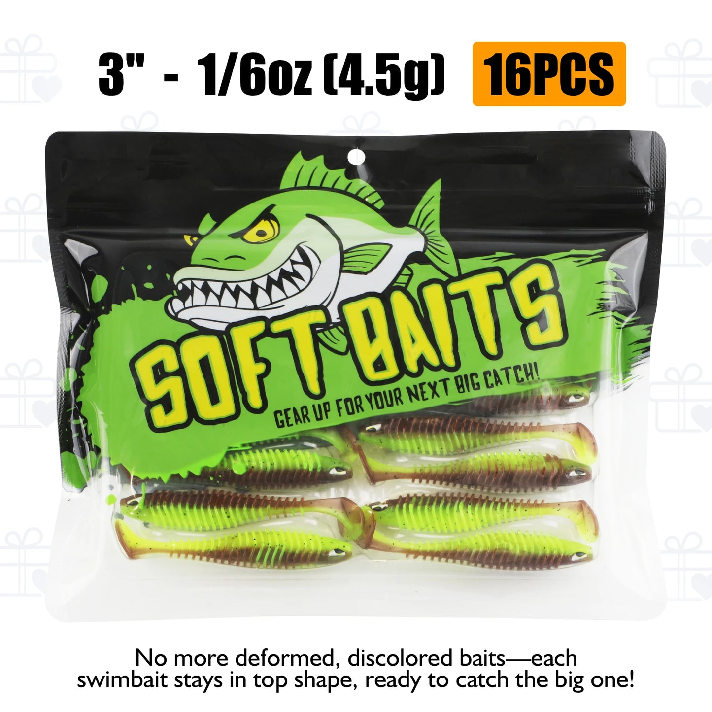 Paddle Tail Swimbaits 10/16/20PCS  Trout Crappie Walleye BASS Soft Baits for  Fishing (Green)