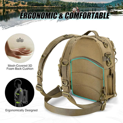 PiscifunFishing Tackle Backpack with Rod & Gear Holder, Lightweight Outdoor Water-Resistant Fishing Shoulder Storage Bag