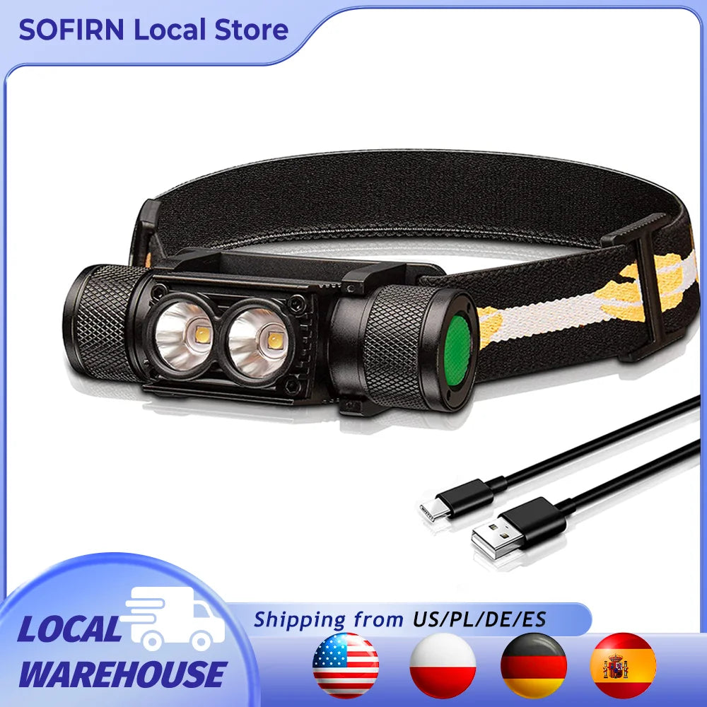 H25L USB Rechargeable 1000LM Headlamp with 18650 Battery, TN3535 5000K Headlight Camping Fishing Torch
