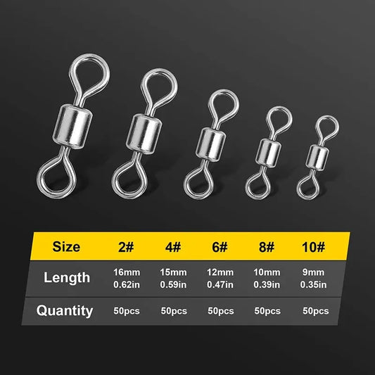 250pcs/Set Fishing Connector 2 4 6 8 10 Fishing Barrel Bearing Rolling Swivel Solid Ring