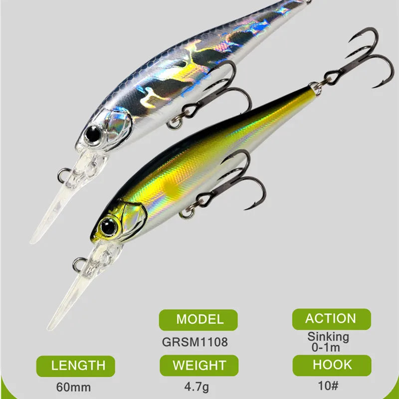 6cm 4.7g Deep Diving Crankbait for BASS, PERCH, WALLEYE, PIKE, SALMON/TROUT
