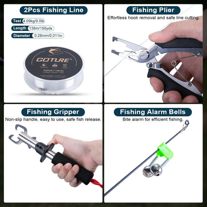 Goture 2.1M/2.7M Telescopic Fishing Rod and Spinning Reel Combo, Full Tackle Set with Lures & Carry Bag, Good for Beginner To Pro