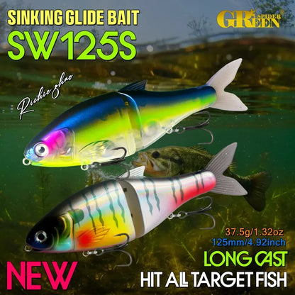 125mm 37.5g Glide Bait/ Jointed Swimbait- For Big BASS, PIKE, MUSKY, STRIPER, SHEEFISH, SNOOK, REDS, TARPON & other INSHORE SPECIES