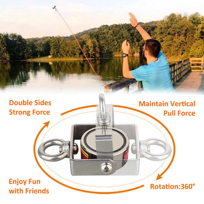 Rotatable TWO side Fishing Magnet Set140KG, 180KG, 300KG,  Heavy Duty Neodymium Rare Earth Swivel Magnet with 65Ft Cord