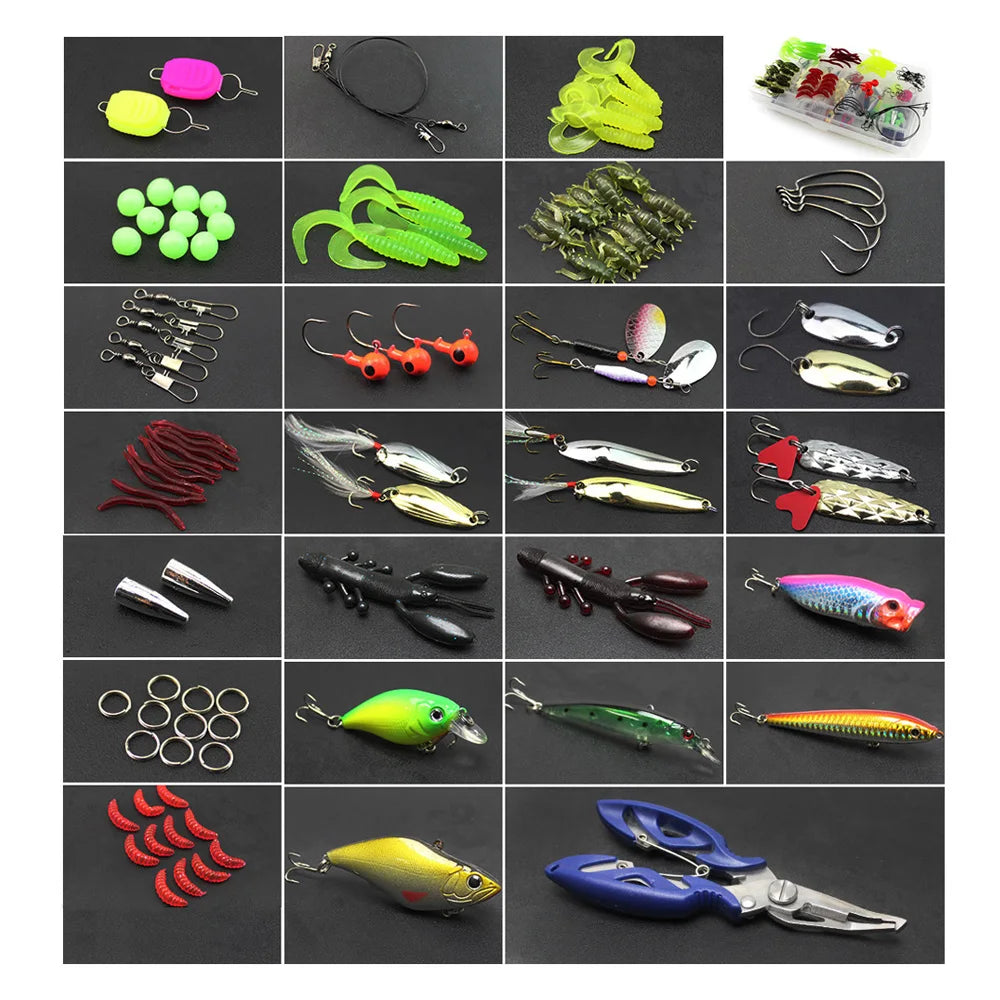 132PCS Fishing Lures/ Tackle- Mixed Hard Baits, Soft Baits, VIB Topwater & Floating Fishing Lures, Hooks/ Fishing Kit