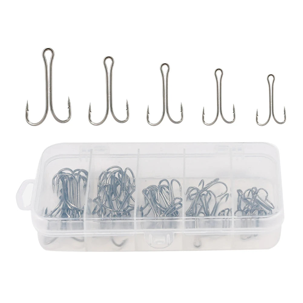 50pcs Long Shank Double Hook High Carbon Steel, Barbed Frog Hook