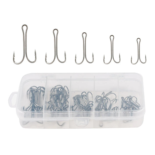 50pcs Long Shank Double Hook High Carbon Steel, Barbed Frog Hook