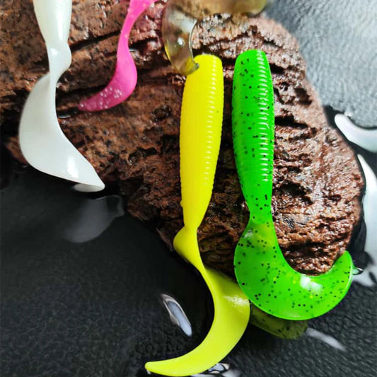 20PCS Silicone Grub 35mm 50mm 60mm 70mm Soft Lure Single Curly Tail Worm-- Bass, Carp, Trout, Walleye, Pike, and all predators