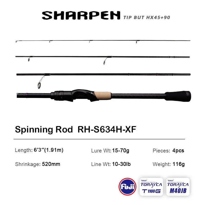 PURELURE SHARPEN Travel Soft Lure Long Spinning and Casting XF/MF Action Rods, FUJI Components- Bass, Pike Rod Fishing Rod