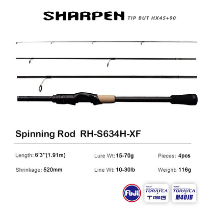 PURELURE SHARPEN Travel Soft Lure Long Spinning and Casting XF/MF Action Rods, FUJI Components- Bass, Pike Rod Fishing Rod