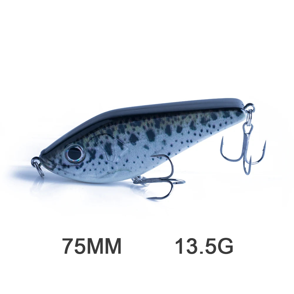 Hanlin Glide/Jerk-bait 75/90/120/150/mm 
FOR BASS, WALLEYE, PIKE, MUSKY, STEELHEAD, SALMON, CATFISH, STRIPERS & INSHORE SPECIES LIKE DRUM, SNOOK, SPECKLED TROUT