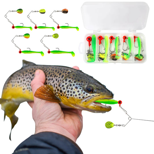 5pcs Soft Fishing Lures Set , Spinnerbait arms and jigheads, with paddletails--for ALL PREDATORS