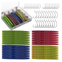 Goture-High Quality Senko-style Worm Soft Lure Set, Artificial Bait, High-Carbon Hook, 4in, 5in, 72PCs, 143PCs