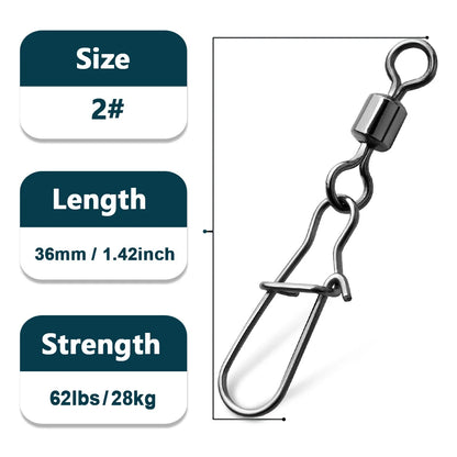 Duo-Lock Snap Swivels 50~200Pcs Fishing Swivel Snap Stainless Brass Saltwater Fishing Rolling Barrel Swivel Connectors