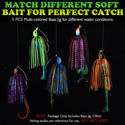 Bass Jigs Swim Jigs for Bass Fishing Jigs 5PCS 1/4oz 3/8oz Weedless Fishing Lures for Bass Pike Walleye Muskie