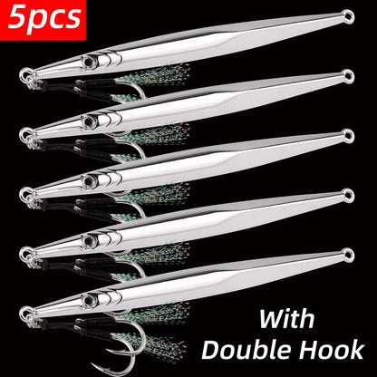 5pcs Long, Slim, Electroplated Metal Jig / Jigging Lure for Saltwater 60g 80g