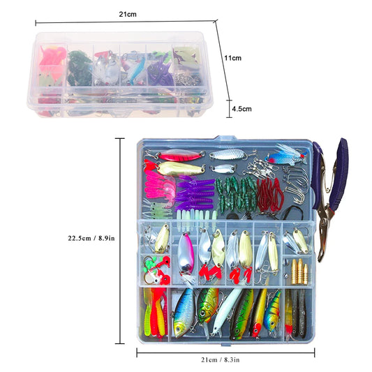 132PCS Fishing Lures/ Tackle- Mixed Hard Baits, Soft Baits, Popper, Crankbait, VIB, Topwater & Floating Fishing Lures- Hooks / Fishing Kit