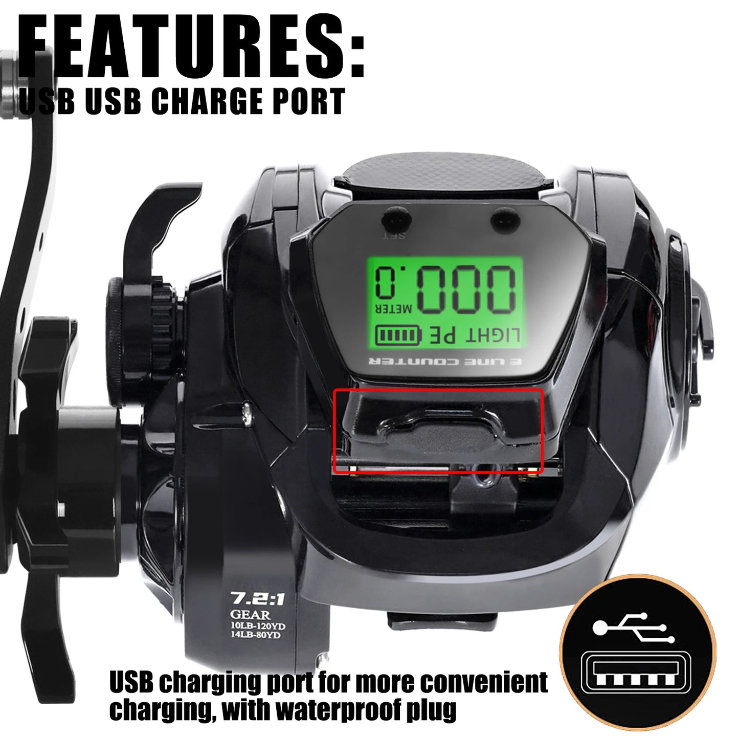 SAMOLLA Baitcasting Fishing Reel, Electronic Big Led Screen- High Speed 7.2:1 10kg Saltwater-Waterproof