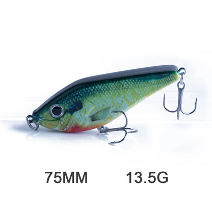 Hanlin Glide/Jerk-bait 75/90/120/150/mm 
FOR BASS, WALLEYE, PIKE, MUSKY, STEELHEAD, SALMON, CATFISH, STRIPERS & INSHORE SPECIES LIKE DRUM, SNOOK, SPECKLED TROUT