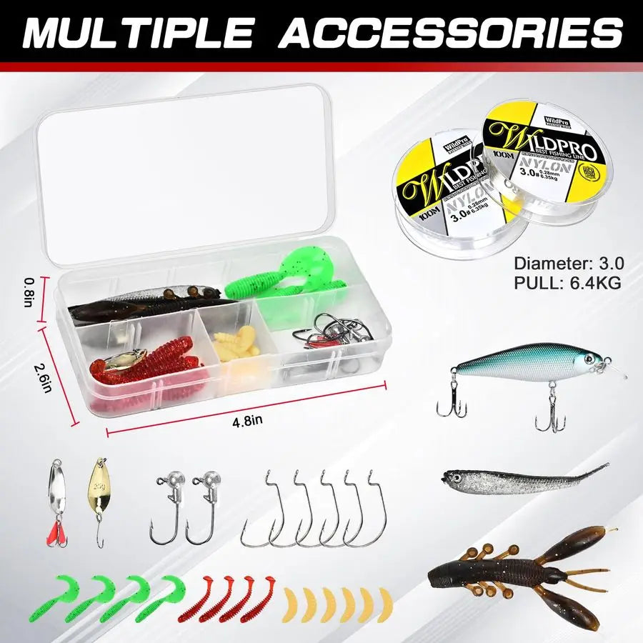 Fishing Rod and Reel Combo, 2PCS Telescopic Carbon Fiber Fishing Rod, Spinning Reels 2, Fishing Line 2, Fishing Hooks Bait Set,