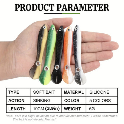 5-Piece Bionic Soft Bait with Sliding Mechanism - Realistic 10cm / 3.9inch -Bass, Carp, Pike and other Species