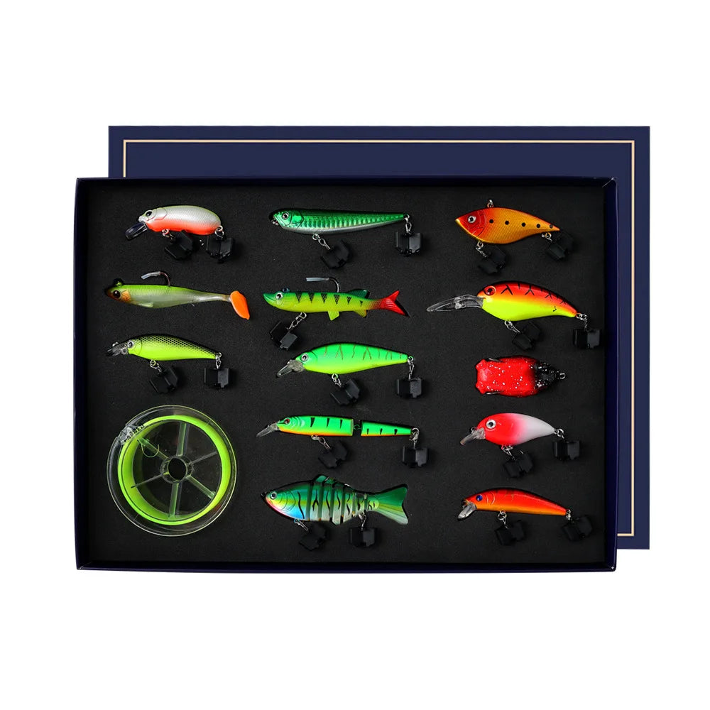 14-Piece Fishing Lure Set Gift Box, Holiday Fishing Tackle Kit with Fishing Line & Multi-Joint Pencil Lures for Anglers