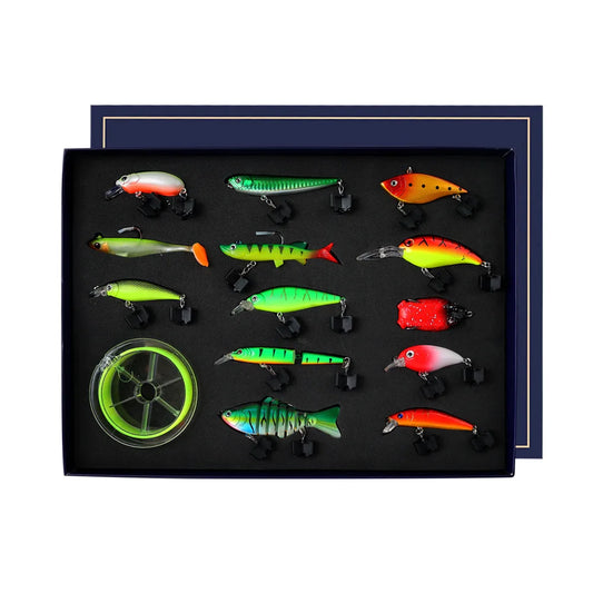 14-Piece Fishing Lure Set Gift Box, Holiday Fishing Tackle Kit with Fishing Line & Multi-Joint Pencil Lures for Anglers