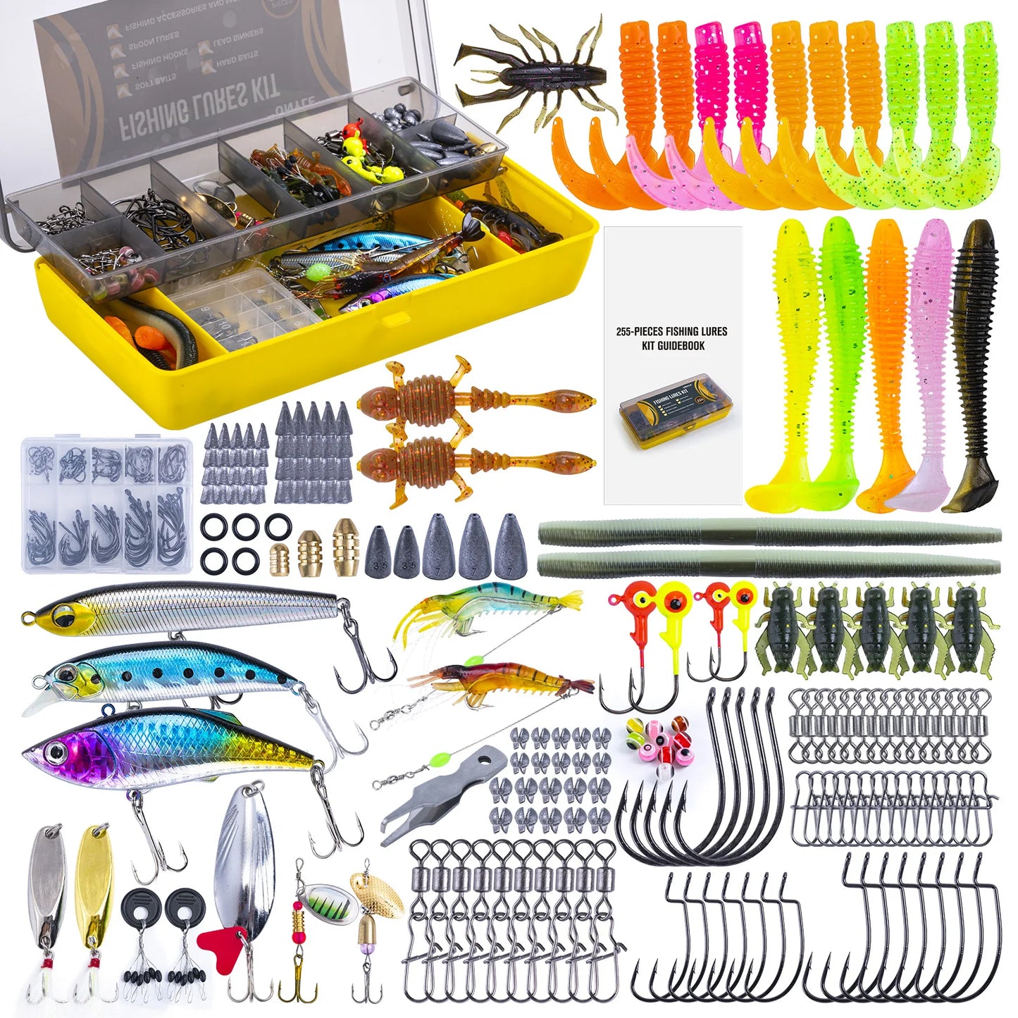 Goture 193/255 Pcs Fishing Lure Kit Soft And Hard Bait Set Applicable To All Water, With Box