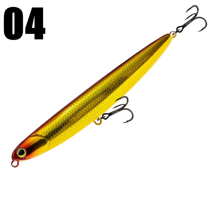 GREENSPIDER New Pencil Stick-bait - 115mm/13.5g 
TOPWATER ACTION for BASS, PIKE, MUSKY, STRIPERS, CATFISH, REDFISH, TARPON, SNOOK & other PREDATORS