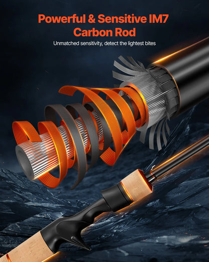 Rod And Fishing Reel Combo, IM7 Carbon Fiber Baitcasting Rod And Reel Combo, Bass Fishing Pole With 6+1 BB System, 7.0:1 Gear
