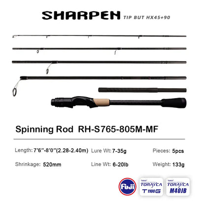 PURELURE SHARPEN Travel Soft Lure Long Spinning and Casting XF/MF Action Rods, FUJI Components- Bass, Pike Rod Fishing Rod