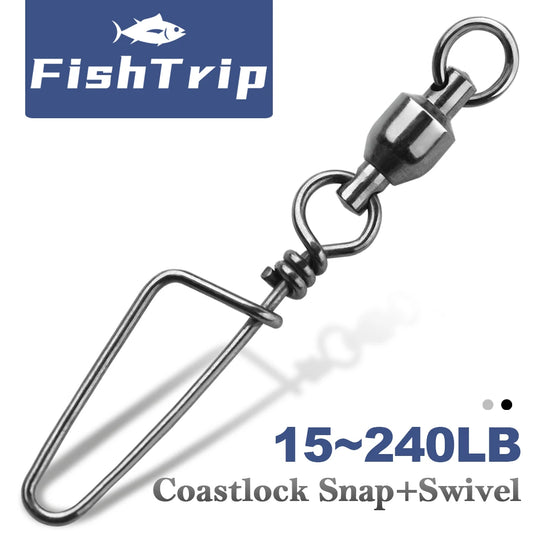FishTrip Fishing Snap Swivels, Ball Bearing Swivels with Stainless Steel Coastlock Snap- Corrosion Resistant Black Nickel Coating