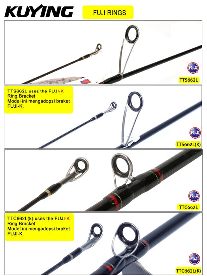 KUYING TETON L Light 1.98m 6'6" Carbon Fishing Rod Spinning Casting FUJI Reel Seat Ring 2-10g 3-8lb Medium Fast