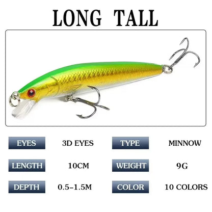 10pcs 9g/10cm Fishing Lures Minnow Floating Hard Bait Trolling Artificial Bait Wobbler Crankbait Predator   Fishing