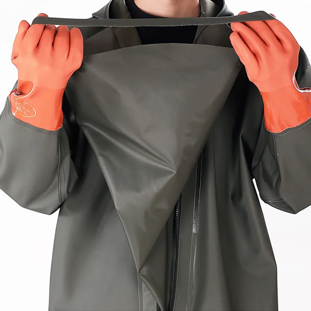 Men's Hooded Long Sleeve Wader- Waterproof Overalls, Pants With Boots, Gloves Set- Adult/ Outdoor Fishing, Hunting- River Tracking Gear