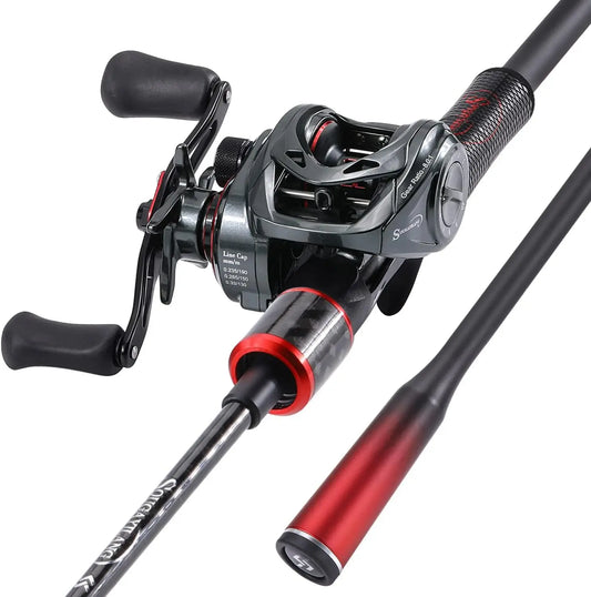 Medium Baitcasting Fishing Rod and Reel Combo, 6'/7'- Low Profile with SuperPolymer Handle for Smooth Casting