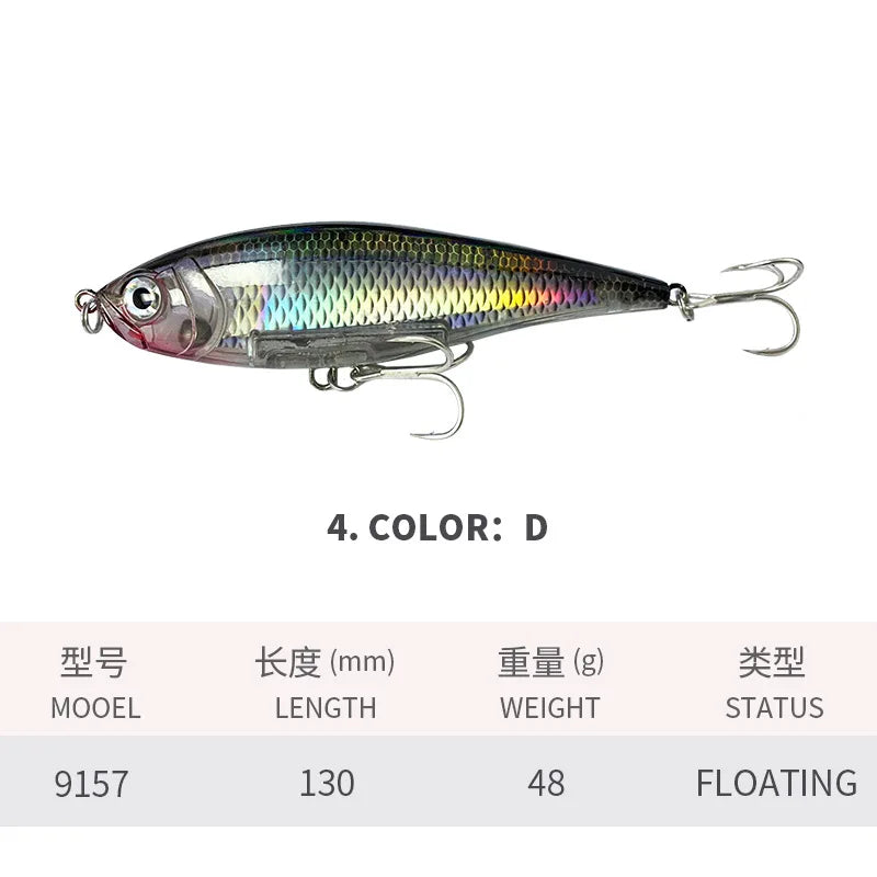 130MM 48G Pencil Fishing Lures 3D Inshore -- Hard, Floating Wobblers for Twitch Fishing