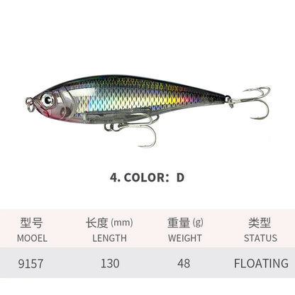 130MM 48G Pencil Fishing Lures 3D Inshore -- Hard, Floating Wobblers for Twitch Fishing
