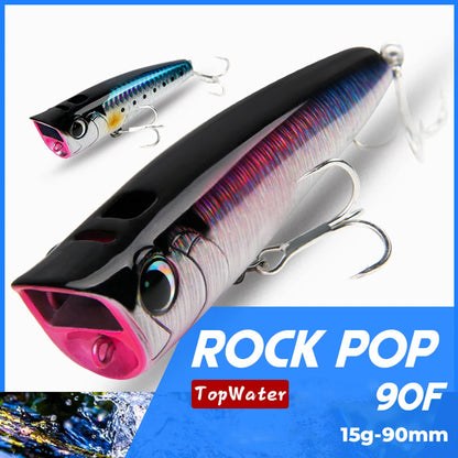 Popper Fishing Lure 90mm 15g Artificial Hard Bait with Hooks, Artificial  for Freshwater Saltwater Surface Fishing