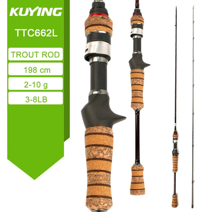 KUYING TETON L Light 1.98m 6'6" Carbon Fishing Rod Spinning Casting FUJI Reel Seat Ring 2-10g 3-8lb Medium Fast