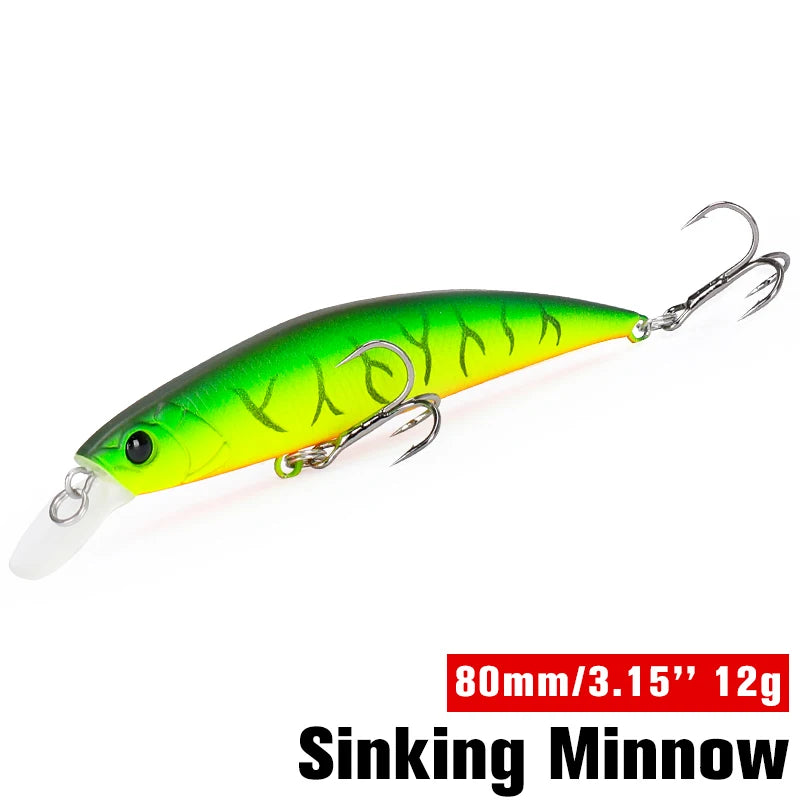 TSURINOYA 80S 12g Sinking Minnow Fishing Lure DW96 8cm Large Trout Pike Rockfish Hard Bait Jerkbait Freshwater Saltwater Wobbler